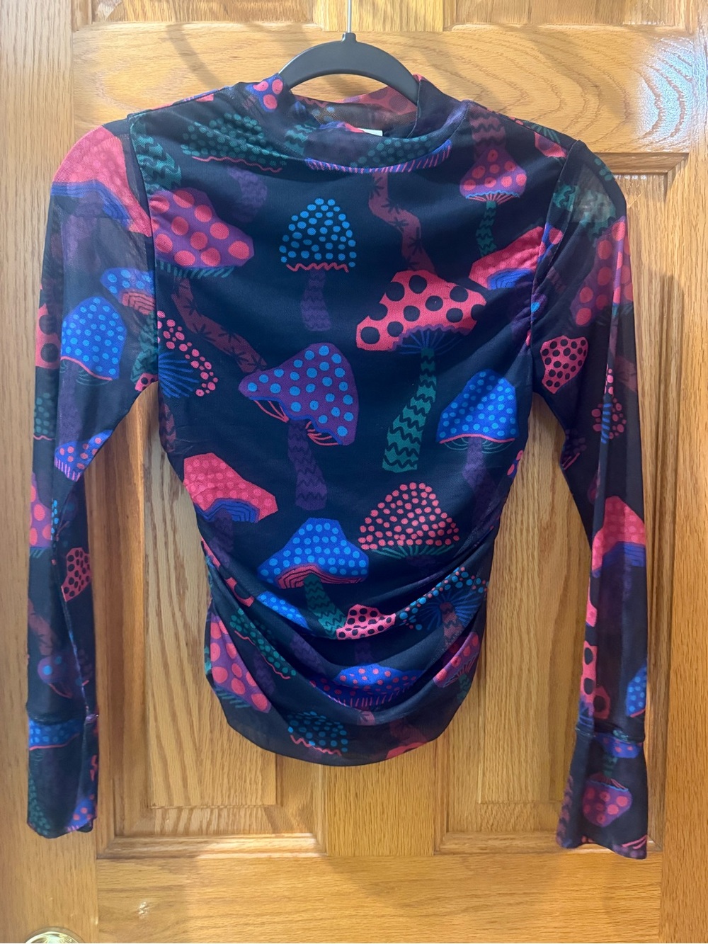 FARM Rio Black Long-Sleeve Mushroom Print Top with Pink and Blue Accents